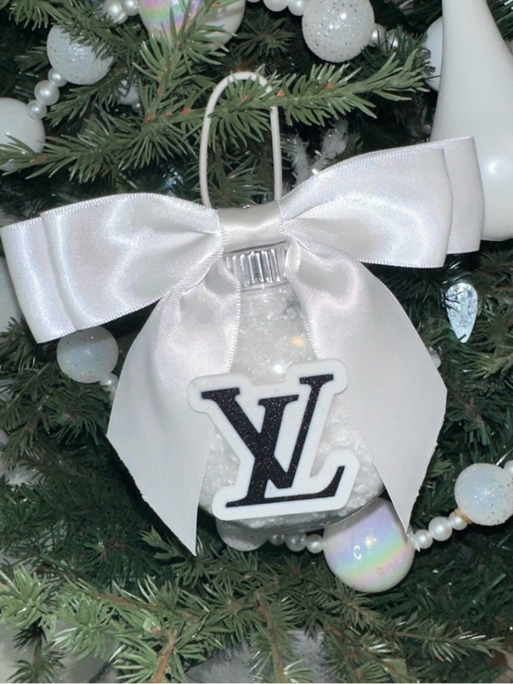 White Luxury-Inspired Ornament with Monogram Accent